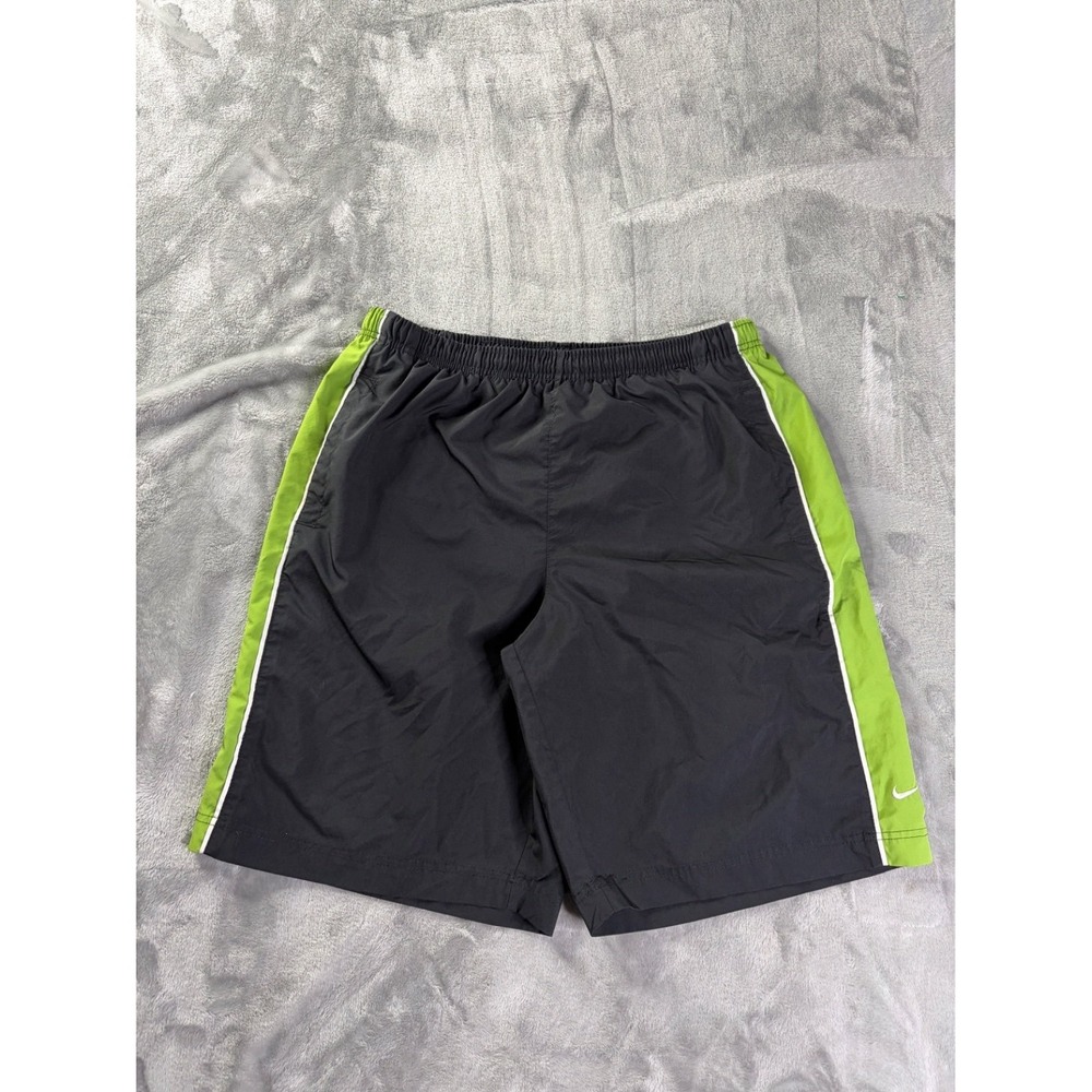 Y2K Nike Green Side Striped Athletic Shorts Sz L Running Black Stretch